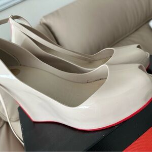 Melissa Beige and Coral Peep-Toe Wedges